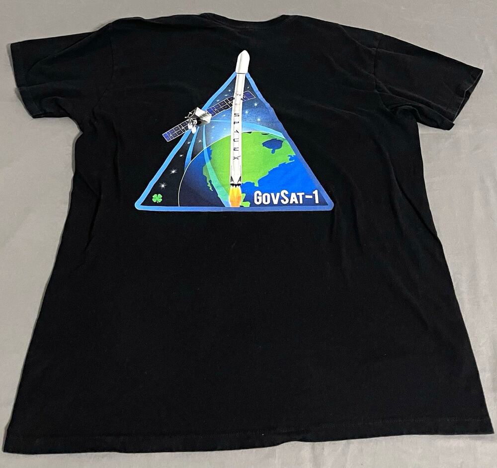 SpaceX GovSat-1 Falcon 9 Graphic Logo T-Shirt Black Crew Neck Size L